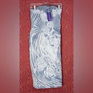 RALPH LAUREN Spring Chic Cream Blue Sleeveless Backless Floral Dress Women's 12